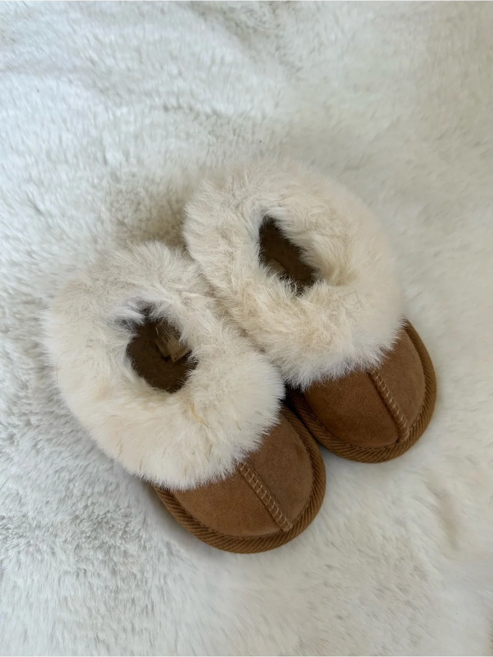 Cat & Jack Kids Cozy Shearling Trim Brown Slip-On Slippers Toddler 5
